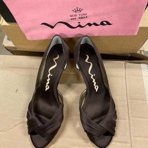 Nina D'orsay Brown Satin Mid Heels